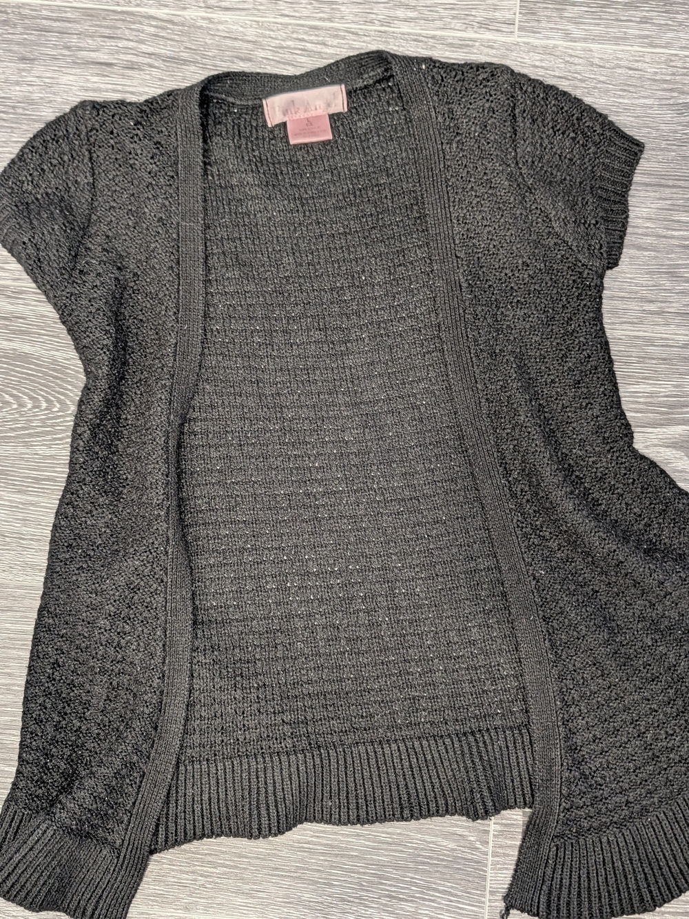Girls Black Short-Sleeve Open Knit Cardigan